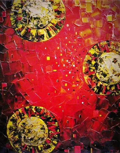 RED ABSTRACT ORIGINAL PALETTE KNIFE TEXTURE OIL PAINTING ART BY IVETA - Picture 9 of 9