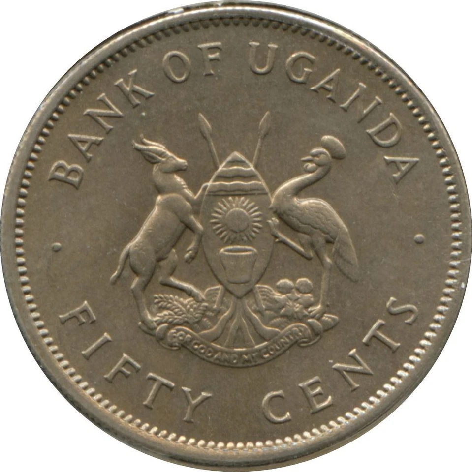 Uganda | 50 Cents Coin | Grey Crowned Crane | KM4 | 1966 - 1974 - Image 4 of 4