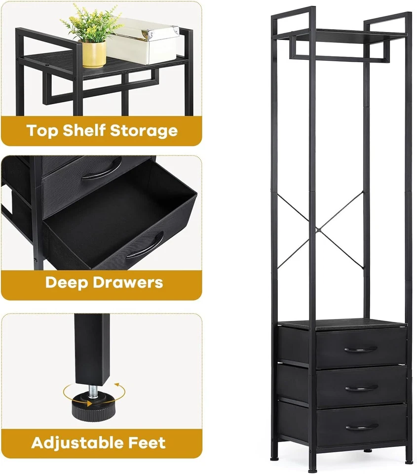 Perchero de alta resistencia con estantes, perchero con cajones para colgar ropa Foto 3 de 4