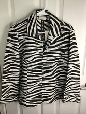 CHICO'S Zebra Jacquard Zelma Pattern Cocoa/ Bean/Ecru L/S Jacket Size 2 NWT