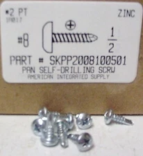 #8x1/2 Pan Head Phillips Self Drilling Screws #2 Point Steel Zinc Plated (1000)