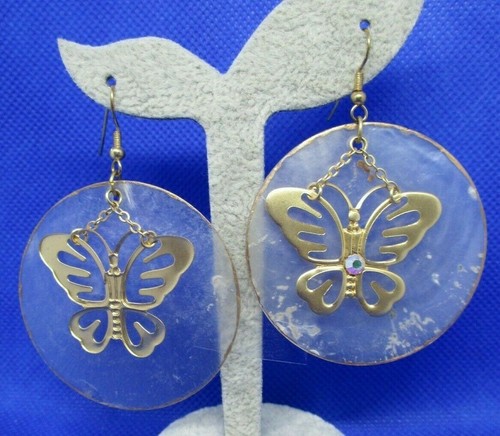 Shell AB Rhinestone Butterfly Pierced Earrings Rhinestone Shell Butter Earrings - Picture 3 of 12