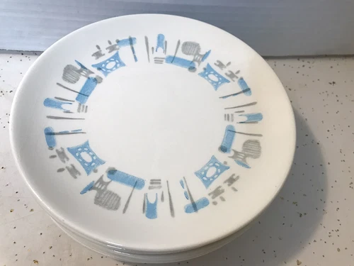 6 Vintage Blue Heaven Royal China 6 1/4"  MCM Atomic Tea/Coffee Plate 