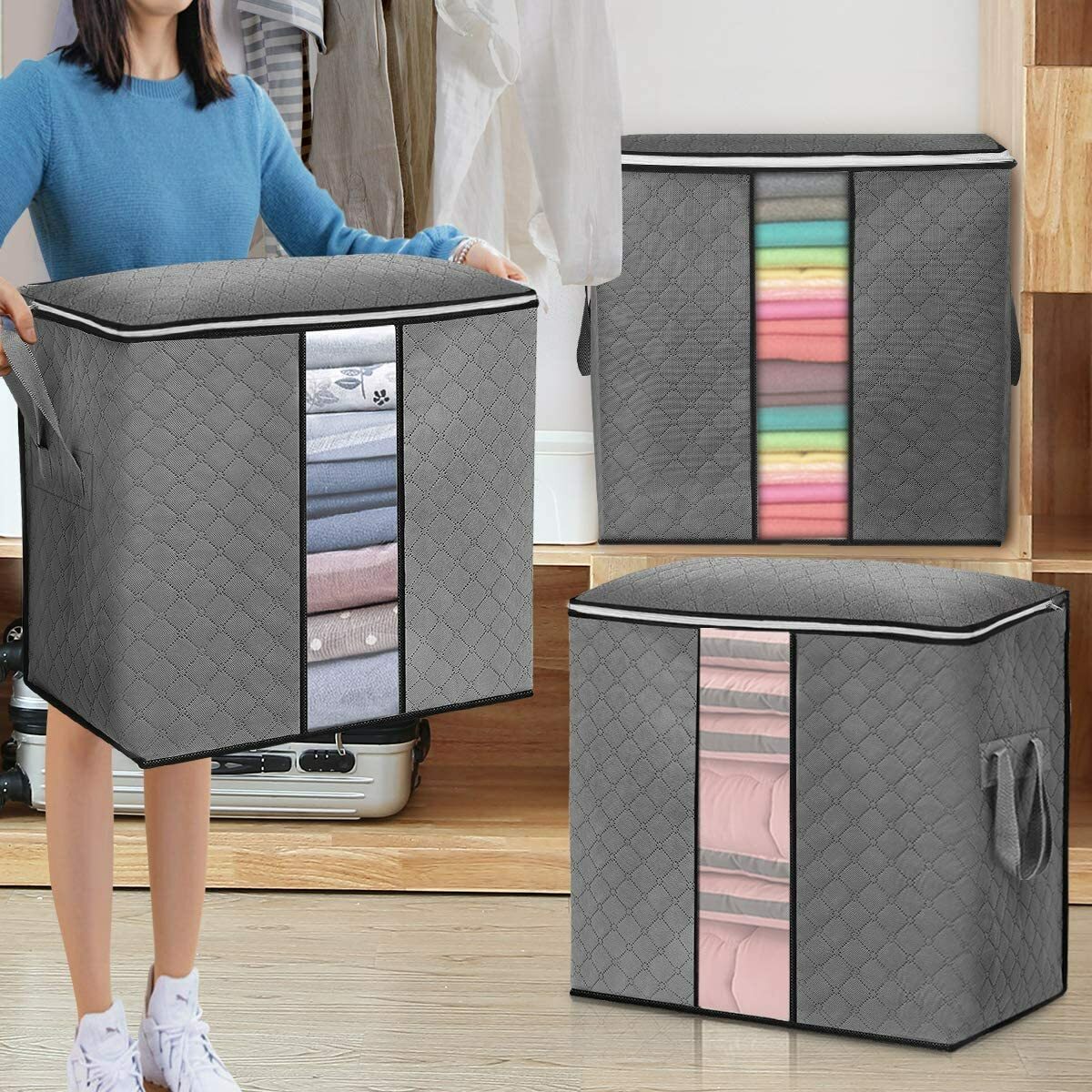 3pcs Breathable Duvet Bedding Clothing Storage Under bed Bag Single  King Size