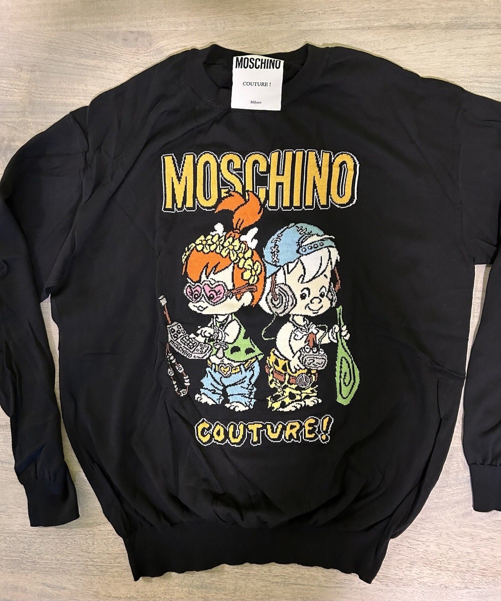 Moschino black knit sweater Flintstones Pebbles Bam Bam Size 44 US