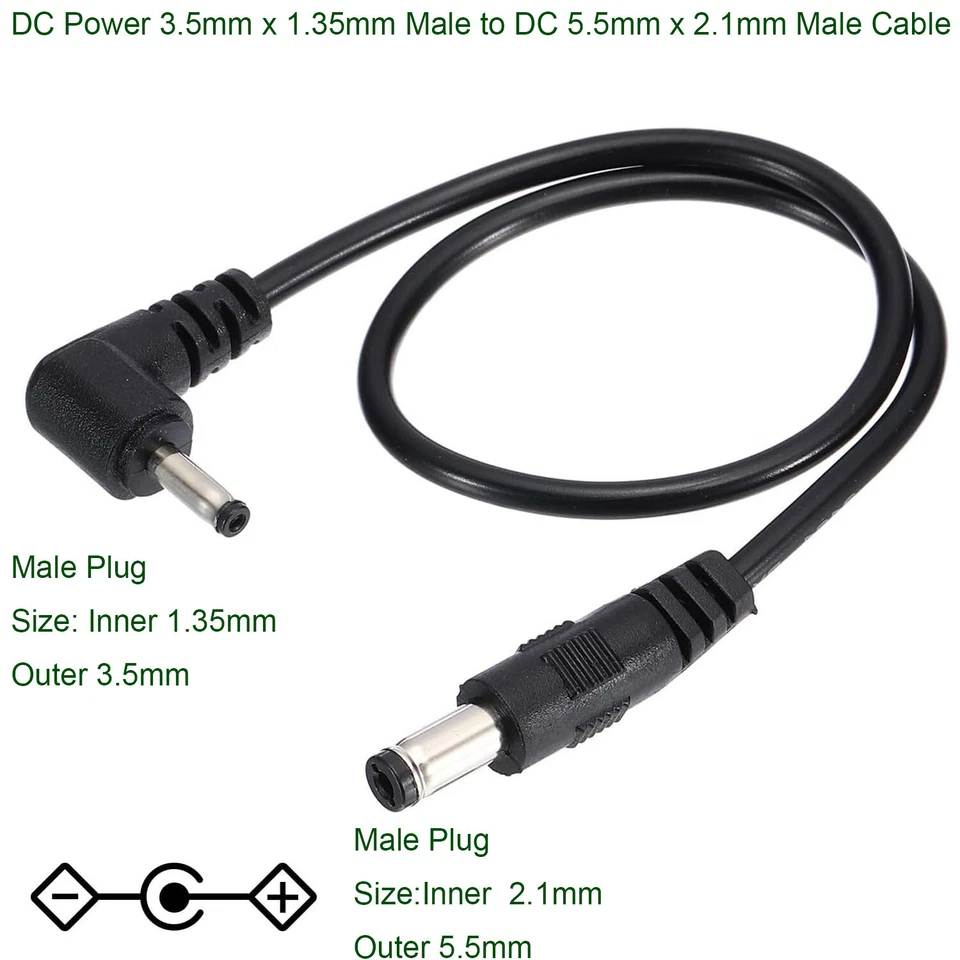 DC Power 5.5mm x 2.1mm Male to 3.5mm x 1.35mm Male Plug Angle Adapter LED Cable - Image 2 of 4