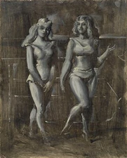 REGINALD MARSH : Two Women in Bathing Suits on Boardwalk : Archival Art Print