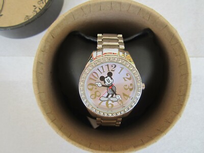 Disney Accutime Mickey Mouse Crystal Embellished Silvertone Link Bracelet Watch Women main image 4