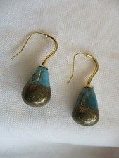 STERLING SILVER  TURQUOISE EARRINGS W/GOLD VE...