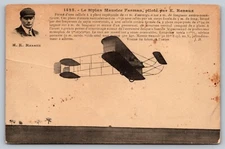 Antique 1910s Maurice Farman Biplane Postcard – Pilot E. Renaux, Early Aviation