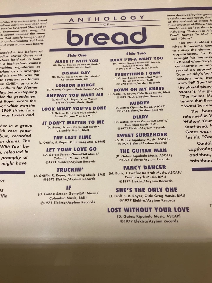 Bread/Anthology Of Bread White Vinyl LP Sealed (2020 Elektra) - Image 4 of 4