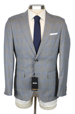 Hugo Boss Hutson Sport Coat 38 R Mens Light Grey Blue Plaid Slim Fit Virgin Wool