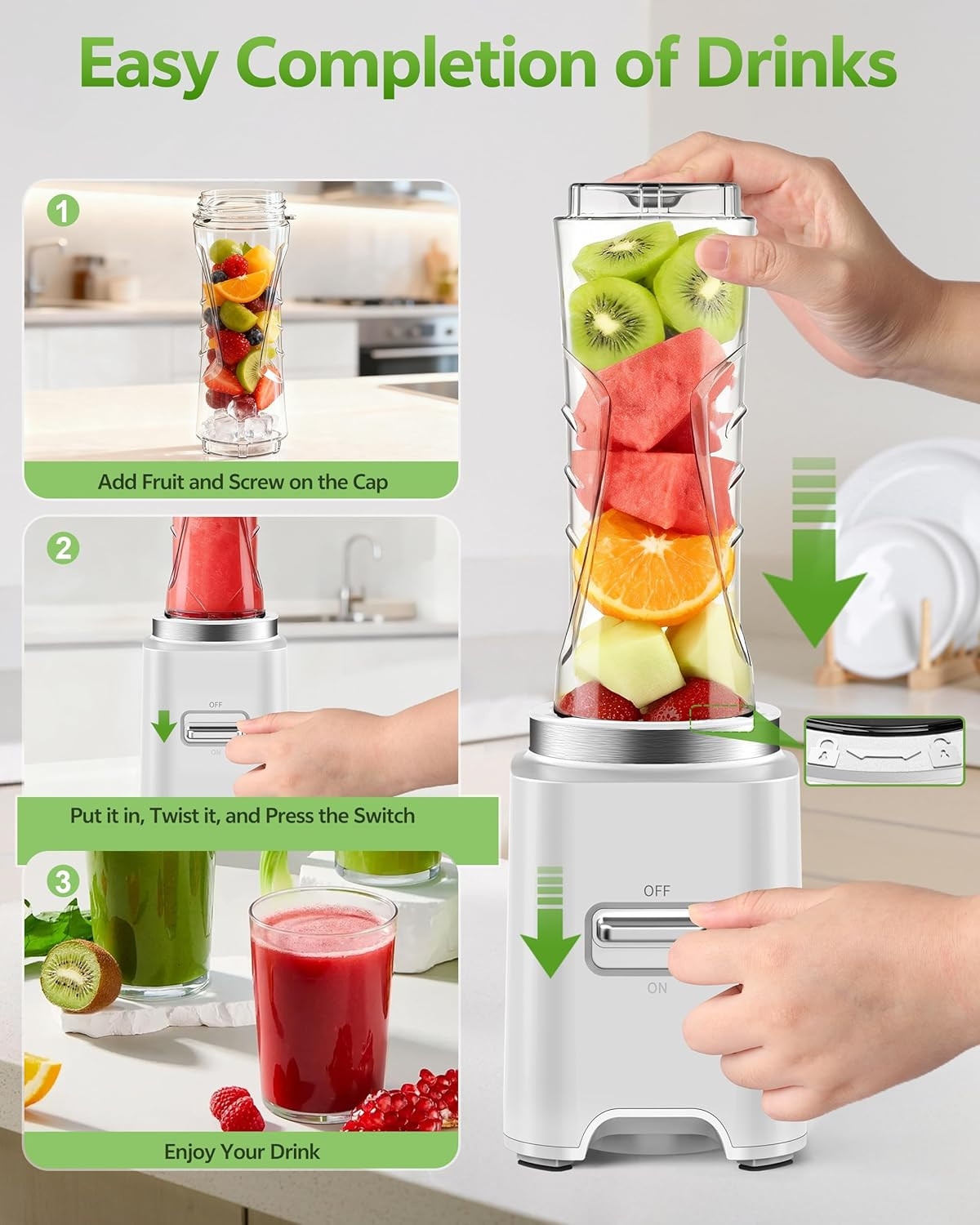 Blender Portatile 500W High-Speed | Smoothie Maker 2 Bottiglie - 3