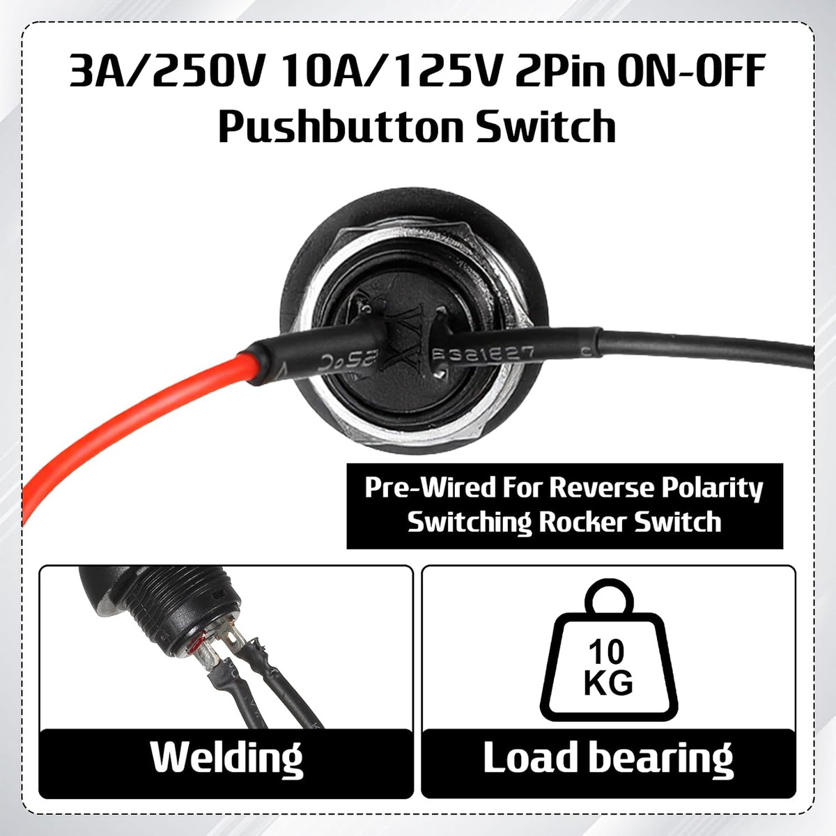 2 Pcs Pre-Wired Mounting Hole On/Off Mini Round Switch 12mm Momentary Push Bu... View 5