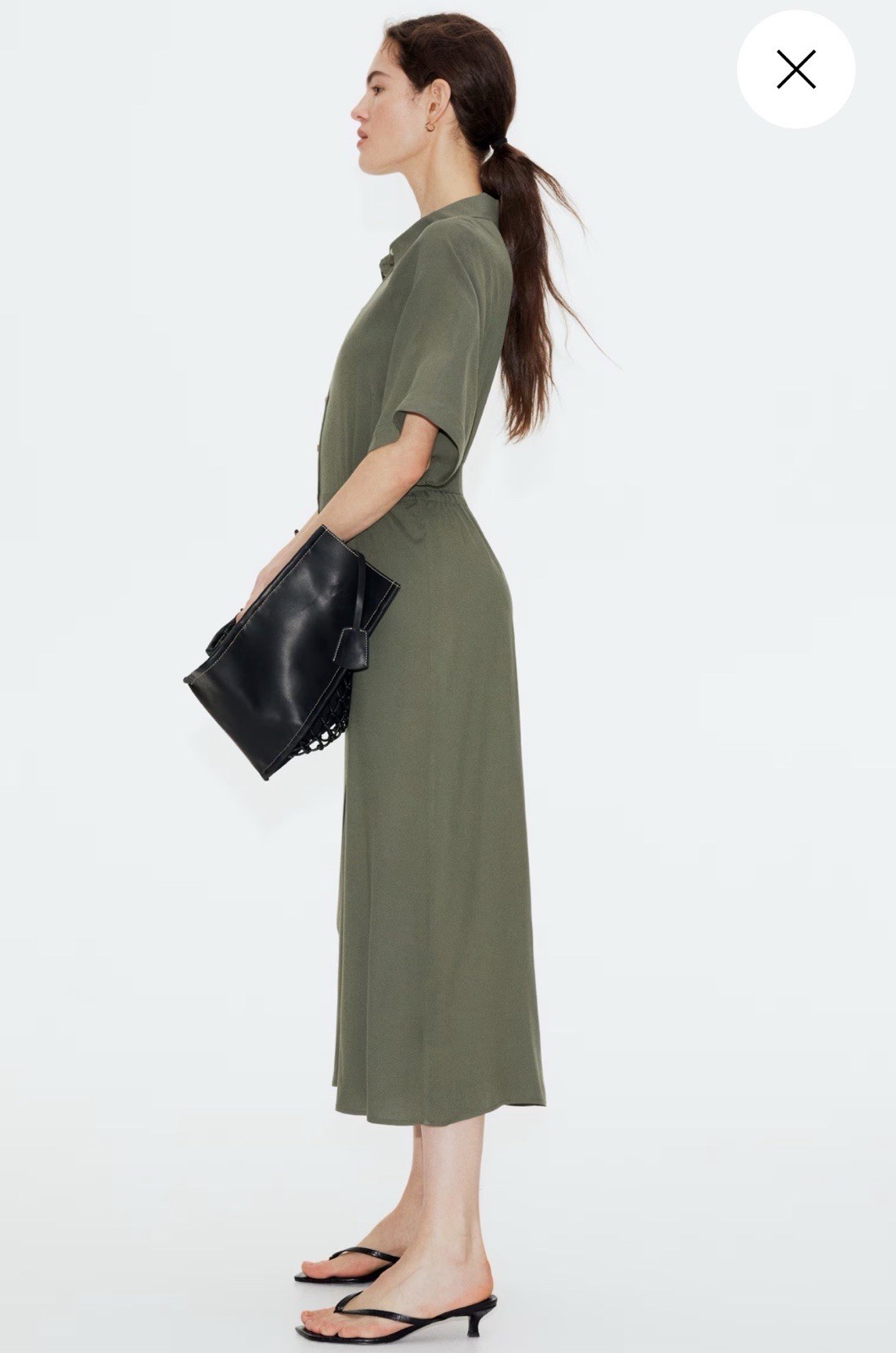 H&M Women's Tie Belt Shirt Dress NWT Large Dark Khaki Green Short Sleeve thumbnail 12