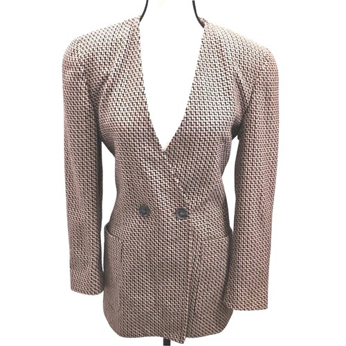 Krizia, Vtg 90s MOODS BY KRIZIA Houndstooth Blazer Size 3/4 Wool Blend Longline USA