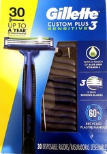 Gillette Custom Plus3 Sensitive Disposable Razors 30 Ct W/Lubrastrip*NIOB*