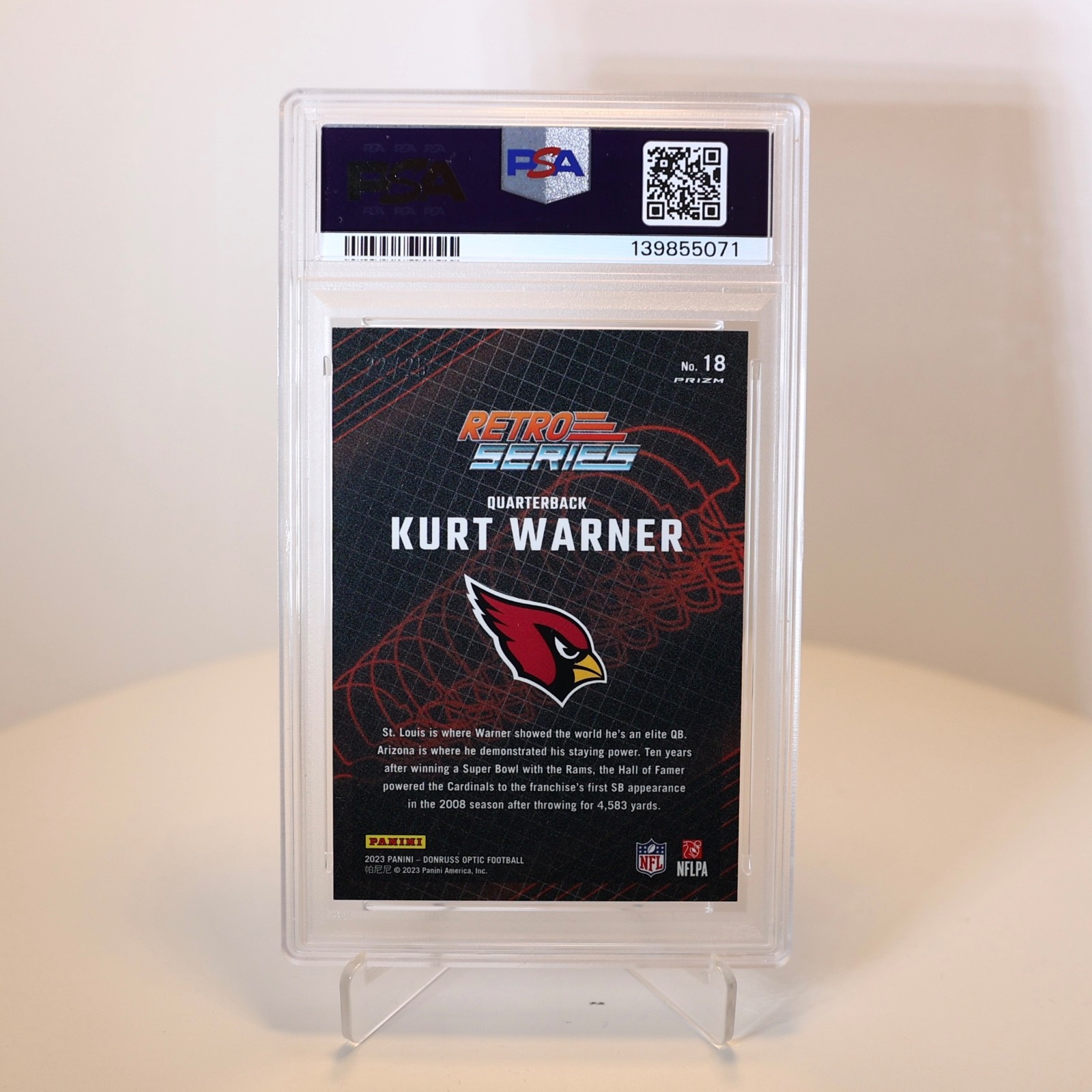 Kurt Warner 💎 PSA 9 **no PSA 10** 💎 2023 Optic /25 | Arizona Cardinals view 2