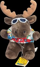 NEW NWT 1987 Prestige Toys Stuffed Animal Moose Plush Hawaiian Shirt 12" AC