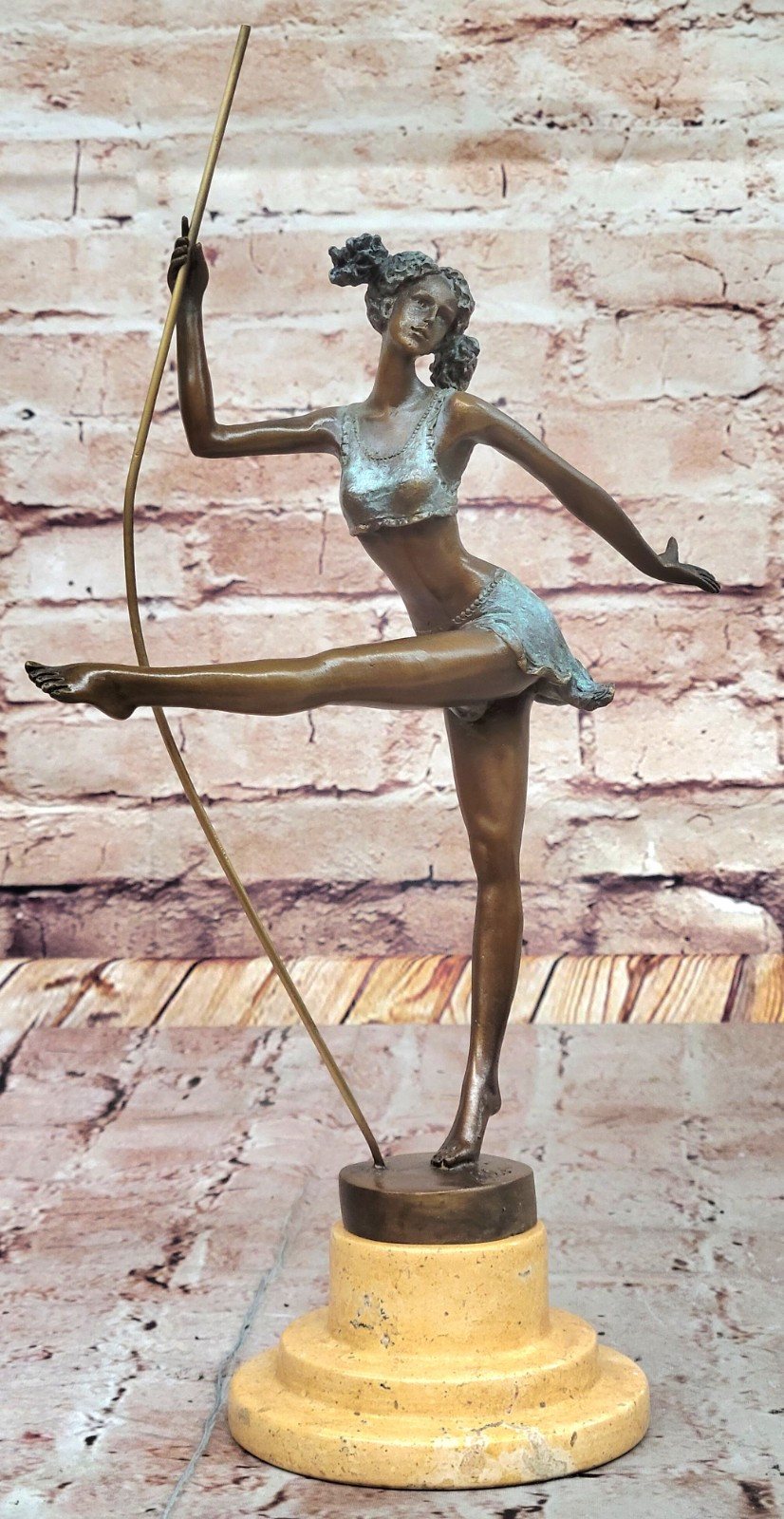Handcrafted Antique Bronze Dance Sculpture Rotary Girl Figurine Collectible