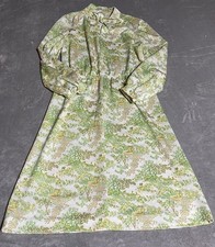 Vintage Alison Ayres Dress Womens Small Green Floral Tree Tie Neck 70s Midi