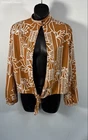 Manuheali'i Women's Rust White Botanical Aloha Tie Front Cardigan Blouse Sz S