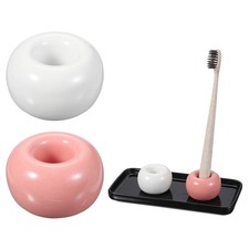 Ceramic Toothbrush Holder Set with Tray, White/Pink/Black