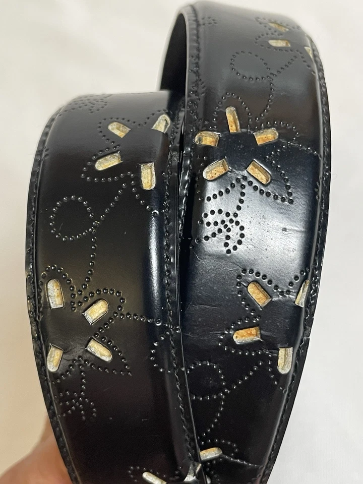 Lauren Ralph Lauren Dress Belt Small Floral Cut Out Italian Leather Hook & Loop - Image 2 of 4