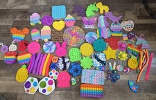 Huge SENSORY FIDGET TOYS LOT of 75 Pop Its, Tubes, Noodles Keychains Purse