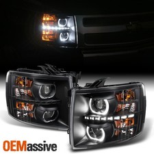 Fit Gaze 2007-2013 Chevy Silverado Gen Vi Halo Smd Black Projector Headlights