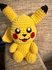 Handmade Crochet Pikachu Inspired Plush Doll Soft Chenille Character Plush P
