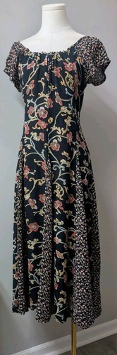 Vintage 90's Nostalgia Floral Inset Tiny Flower Midi Rayon Dress S/M