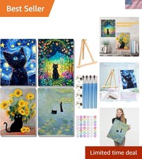 Relaxing 4 Pack Black Cat Paint by Numbers - 12x16'' with Quality Craft Tools