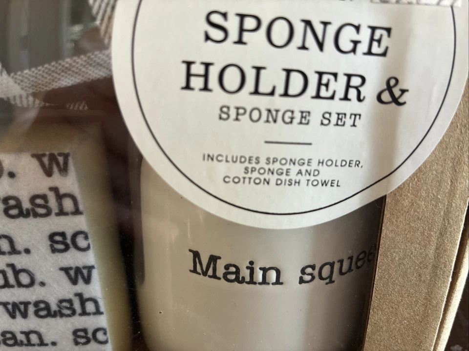 Mud Pie Sponge Holder 3 Pc Set, Caddy 3.5"H | Towel 26"x18" | Sponge 3"x5" - Image 2 of 3