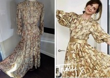 Zara Gold floral shirred Printed Shimmery midi/maxi Party Dress Trinny Modest XL