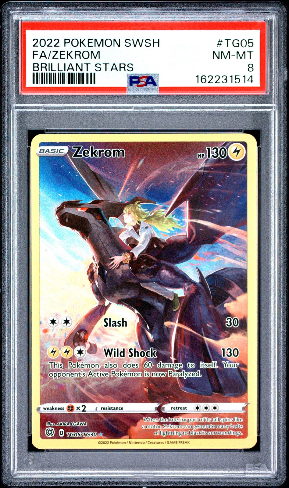 2022 POKEMON SWORD & SHIELD BRILLIANT STARS #TG05 FULL ART/ZEKROM PSA 8