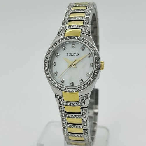 Bulova Crystal Women's Two Tone Stainless Steel MOP Dial 25mm Watch 98L198