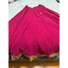 Srishti Pink Gold Sunburst Print Lehenga Skirt Tassel Trim Maxi Small