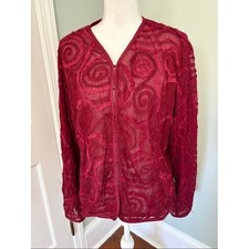 Chico's Sheer Burgundy Applique Jacket Red Size 2 Large