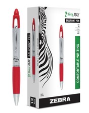 Zebra Z-Grip MAX Ballpoint Pen,Retractable,Medium 1mm,Red,Silver Barrel,12/Pack