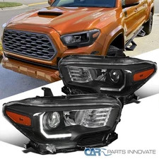 Fits 2016-2023 Toyota Tacoma LED Strip Black Projector Headlights Lamps LH+H