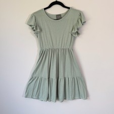 Olivia Rae Sage Green Striped Tiered Dress Small Ruffle Sleeve Cottagecore Boho