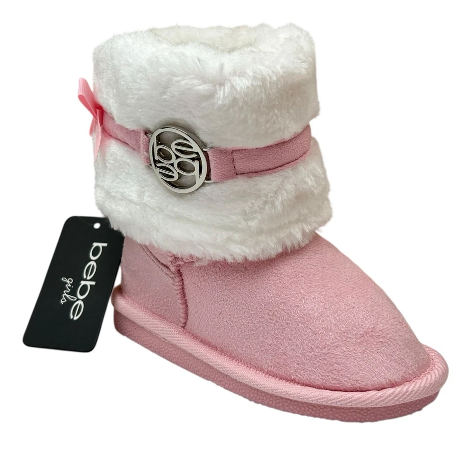 Bebe Toddler Girls Faux Fur Fashion Winter Boots Size 7 Pink-White Lightweight - Image 4 of 4