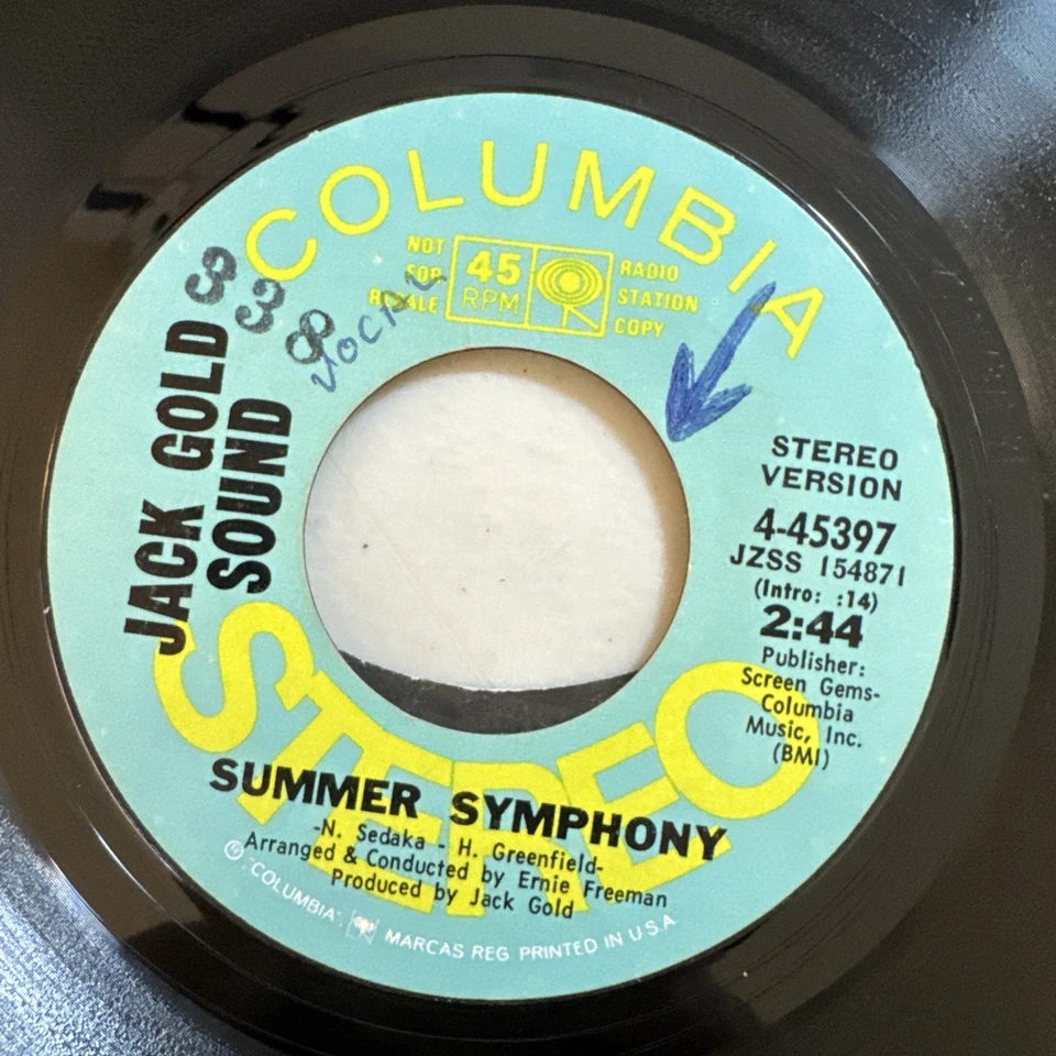 Jack Gold Sound Summer Symphony Mono & Stereo Promo 45rpm 7" Tested VG+ - Image 2 of 4