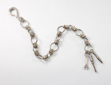 RARE Sterling Silver Watch Fob with Ornate Chain Mini Tools Charms 8.5"