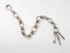 RARE Sterling Silver Watch Fob with Ornate Chain Mini Tools Charms 8.5"