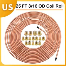 Copper Nickel Brake Line Tubing Kit 3/16 OD 25 Ft Coil Roll all Size Fittings