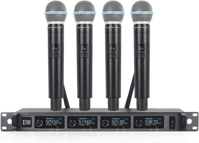 A140 UHF Wireless Microphone System - 4 Channel Metal Handheld Mics, 300Ft Range