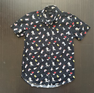 BT21 Shirt Men Sz Small Black Short Sleeve Button Down Shirt BTS K Pop Band