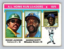 1976 Topps #194 1975 AL HR Leaders Reggie Jackson / George Scott / Mayberry